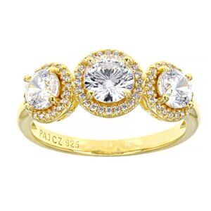 NEW Stunning CZ Dillenium Cut 18k Yellow Gold Over Sterling Silver Ring Size 7